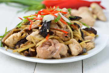 Stir fried chicken, ginger and mixed vegetables