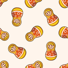 Matryoshka, Russian traditional wooden doll, cartoon seamless pattern background
