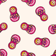 Matryoshka, Russian traditional wooden doll, cartoon seamless pattern background