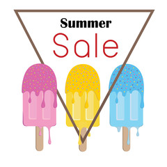 summer sale ice creams colorful symbol , poster fasion sale advertisement Pink , yellow ,blue melt