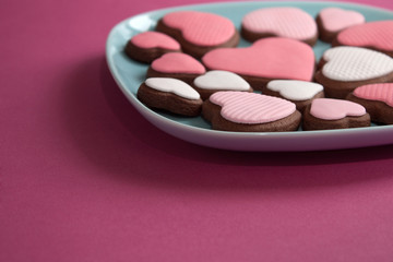 Heart shaped valentine cookies on plate