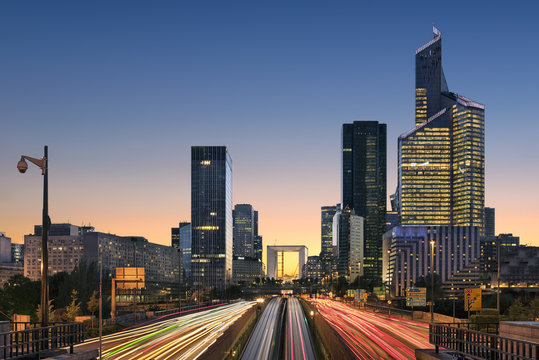 La Defense at night, Paris, France