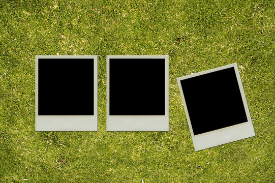 Polaroid picture frame on grass