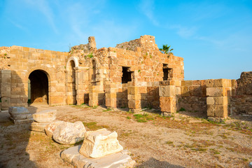ancient ruins Roman Empire, Side, Turkey, archeology background
