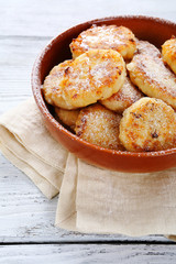 Homemade pancakes in a frying pan