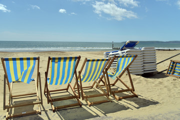 Deckchairs on beach at Bournemouth, Dorset