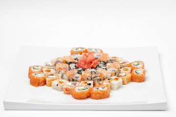 Sushi on white plate.