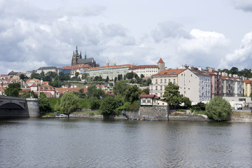 Spring Prague gothic Castle above River Vltava, Czech Republic