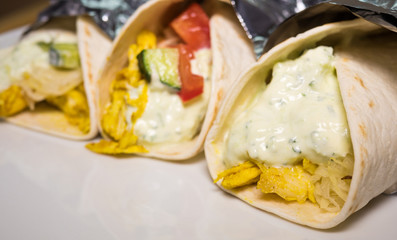 Kebab - grilled vegetables with curry chicken