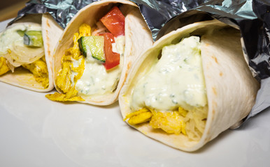 Kebab - grilled vegetables with curry chicken