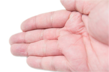 chubby asian male hand  closeup on palm isolated