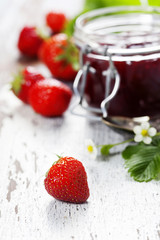 Strawberry jam in a jar