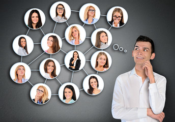 Young man and many friends