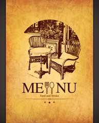 Retro restaurant menu design. With a sketch picture