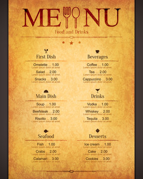 Retro restaurant menu design