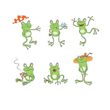 Set from six cartoons frogs, the sketch, doodle.