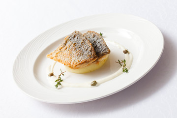 fried carp with mashed potatoes