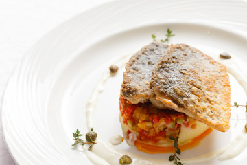 fried carp with mashed potatoes