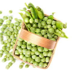 Erbsen, Schoten im Körbchen