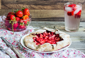 biscuit with fresh strawberries on the dough of cottage cheese