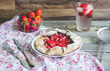 biscuit with fresh strawberries on the dough of cottage cheese