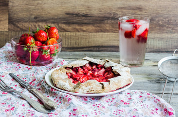 biscuit with fresh strawberries on the dough of cottage cheese