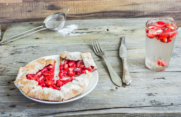 a piece of rye biscuit with fresh strawberries, summer,.healthy