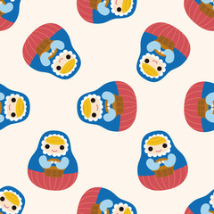 Matryoshka, Russian traditional wooden doll, cartoon seamless pattern background