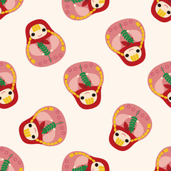 Matryoshka, Russian traditional wooden doll, cartoon seamless pattern background