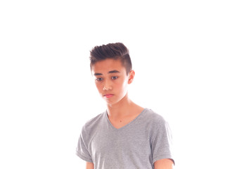 teenage boy in grey t-shirt