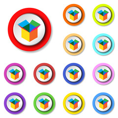 Colorful empty opened cardboard box