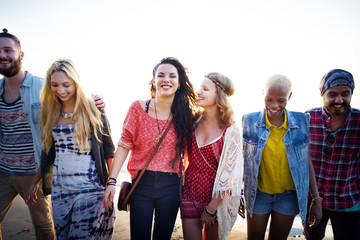 Fototapeta premium Friendship Bonding Relaxation Summer Beach Happiness Concept