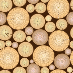 Pattern cut logs of wood on brown background. Vector illustration