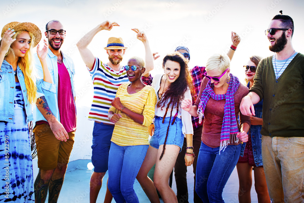 Wall mural Friendship Dancing Bonding Beach Happiness Joyful Concept