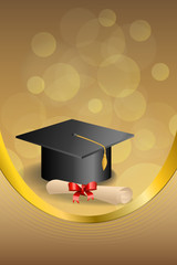 Beige education graduation cap diploma red bow frame vertical gold ribbon 