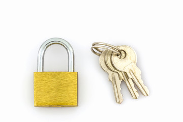Key and lock on white background.