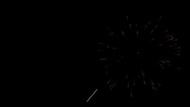 Animation of fireworks at night. It starts off with single explsoions and then erupts at the end. Has alpha matte