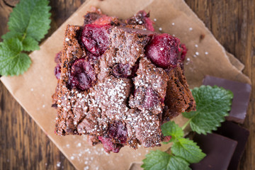 Chocolate pie with cherry.