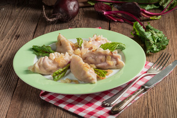piquant pierogi with Beetroot and cheese filling