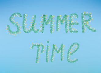 Summer time illustration with flowers and sky