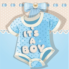 Baby shower blue card with baby shoes