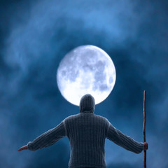 Enlighted Man looking at the moon