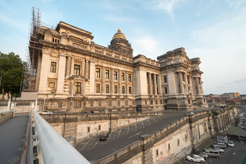 Law Courts of Brussels in rays of evening sun. Brussels, Belgium