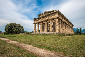 Fototapeta na wymiar Second temple of Hera at Paestum archaeological site, one of the