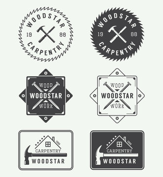 Set of vintage carpentry labels, emblems, badges and logo