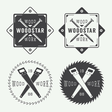 Set of vintage carpentry labels, emblems and logo