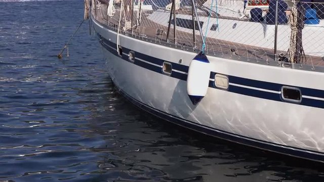 Close up detail of sailing yacht in port