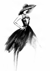 Frau mit elegantem Kleid .abstraktes Aquarell