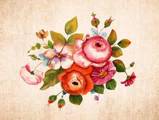 Plakaty  Akwarelowy rysunek w stylu vintage przedstawiający bukiet kwiatów