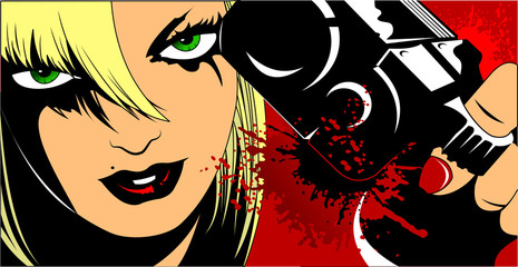 blonde with a pistol